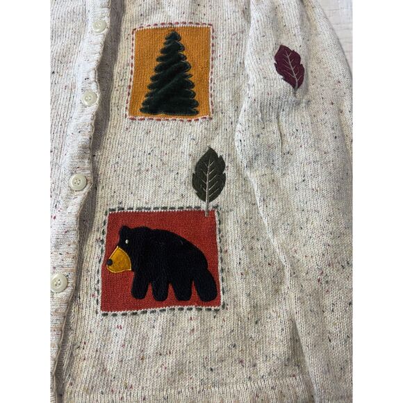 Vintage Croft & Barrow Autumn Cardigan Sweater L Moose- Bear- Leaves Cottagecore - Picture 6 of 11